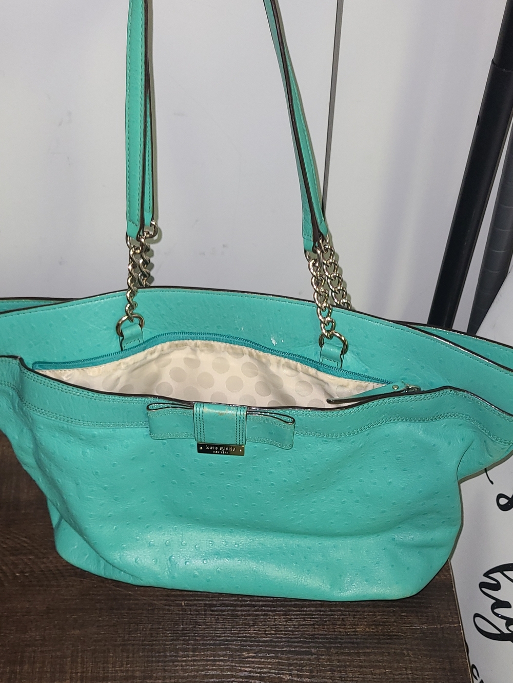 Kate Spade Turquoise Bow-Trim Chain-Handle Tote